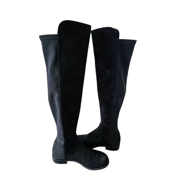 Stuart Weitzman Over The Knee Boots Size 4.5 Black Suede Block Heel - Picture 6 of 8